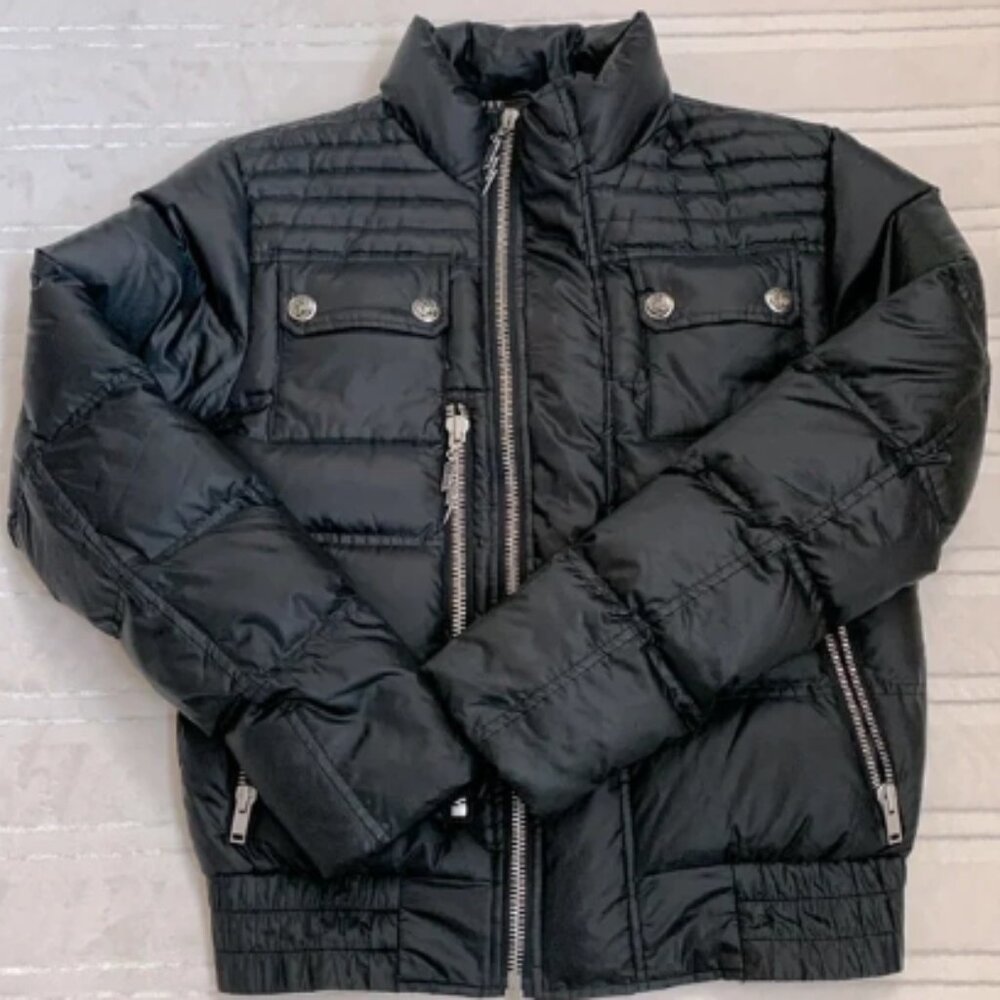 Faith Connexion Designer Down Feather Black Puffer Bomber Jacket